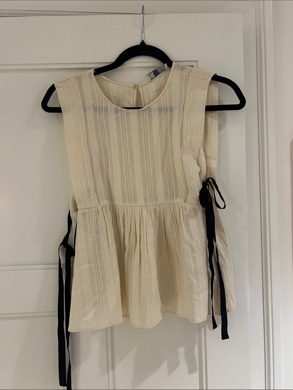 Zara Cream Sleeveless Peplum Top with Black Side Ties